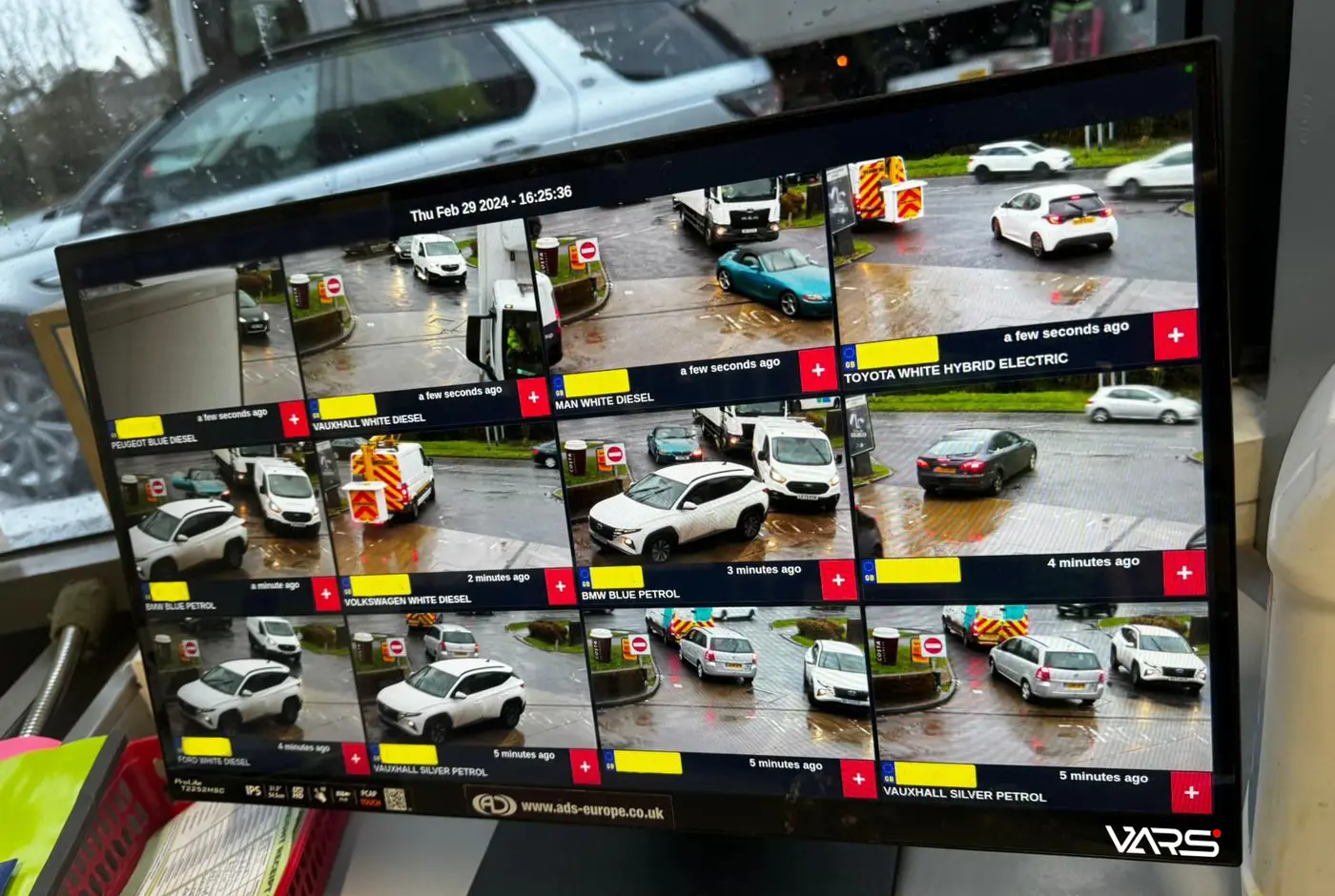 An ANPR monitoring display showing vehicle number plate captures