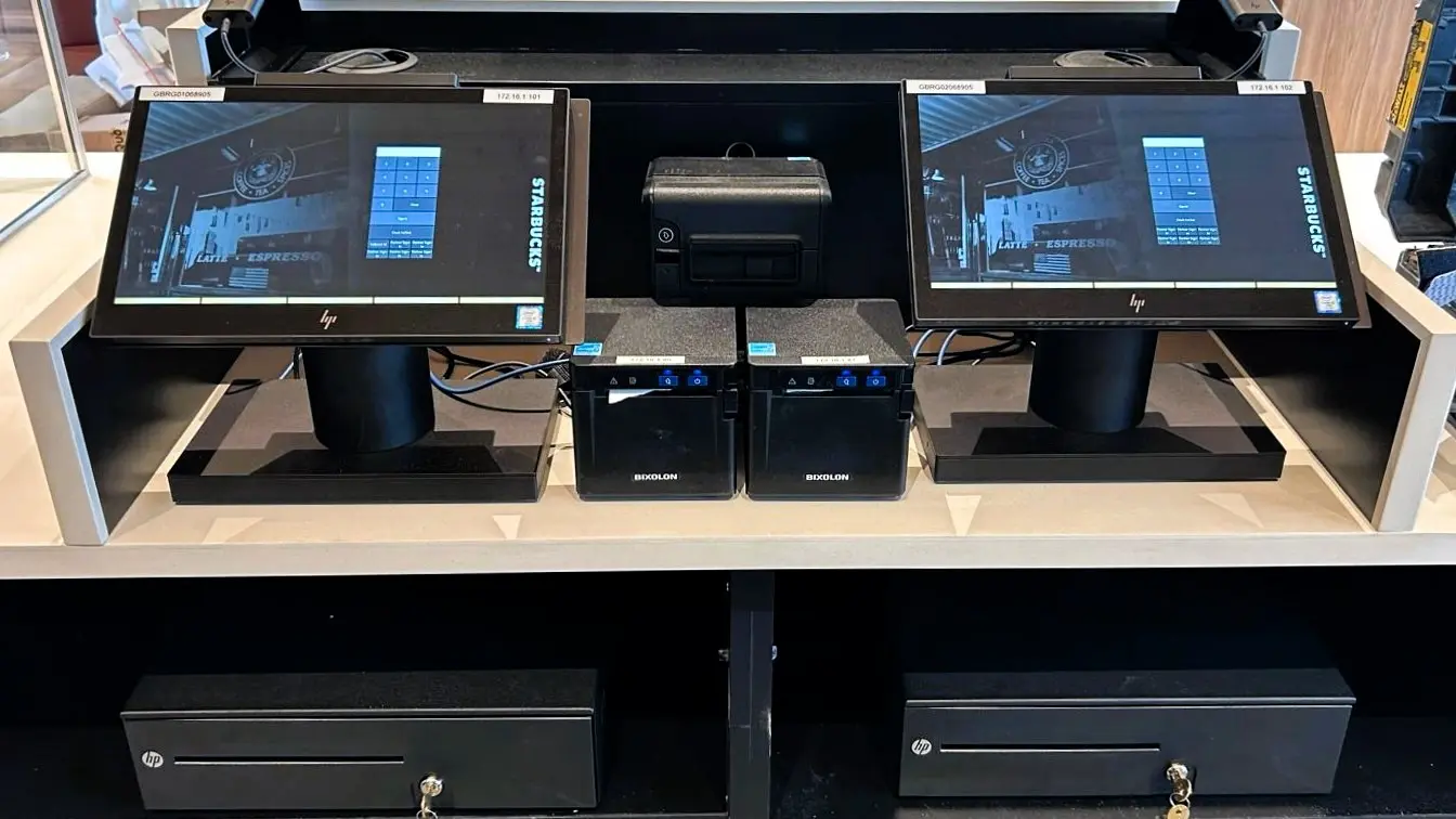 Point-of-sale terminals installed on a retail counter